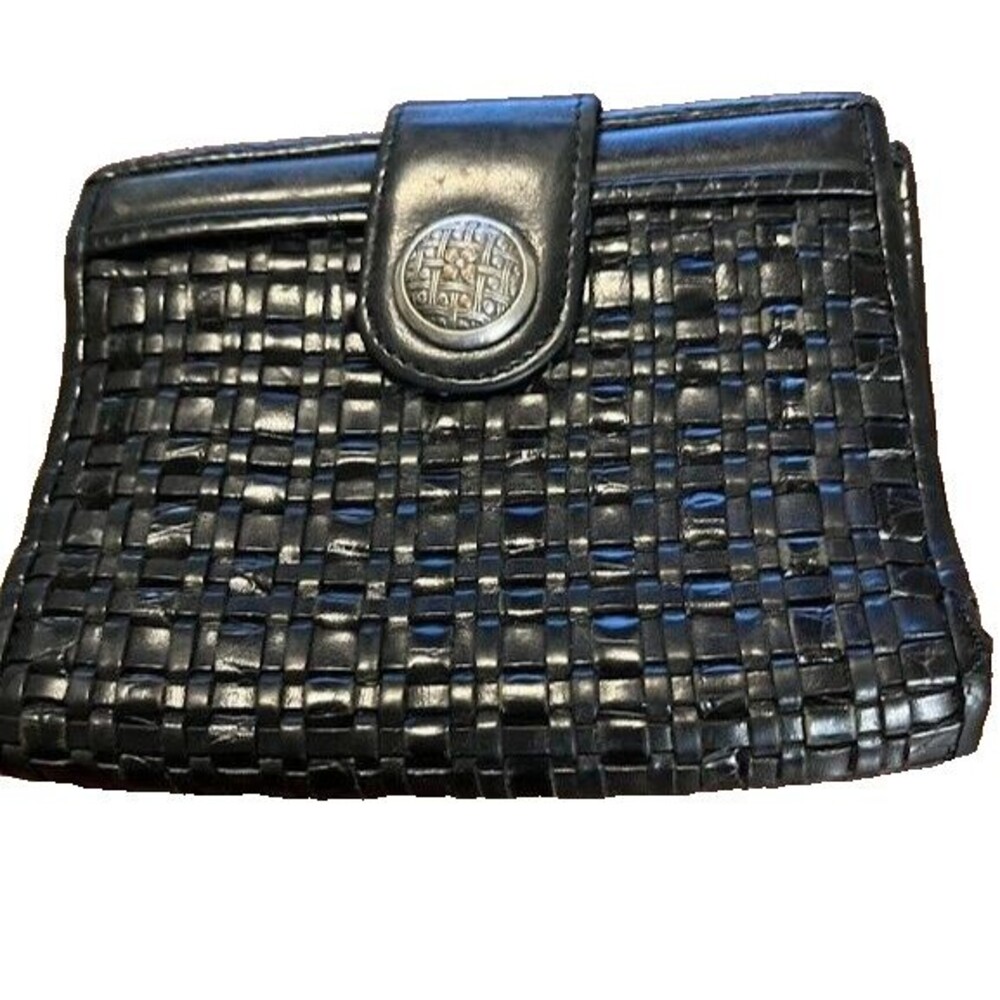 Vntg? Brighton Women's Basketweave Black Leather Credit Card/Money/Coin Wallet